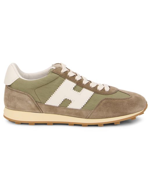 Hogan Green Fitted Lace-Up Sneaker With Fabric And Suede Upper
