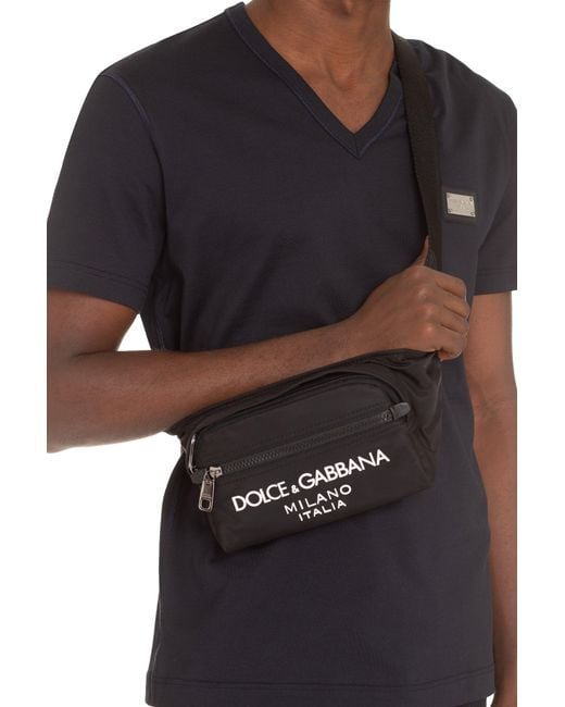 Dolce & Gabbana Black Sporty Chic Canvas Belt Handbag for men