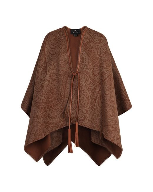 Etro Brown Wool And Cashmere Jacquard Cloak