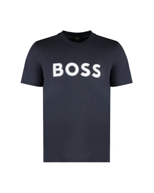 Boss Blue Cotton Crew-Neck T-Shirt for men