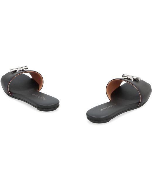 McQueen Black Leather Slides With Logo