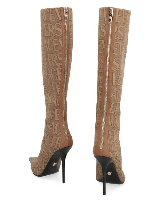 Versace Brown Fabric Knee Boots
