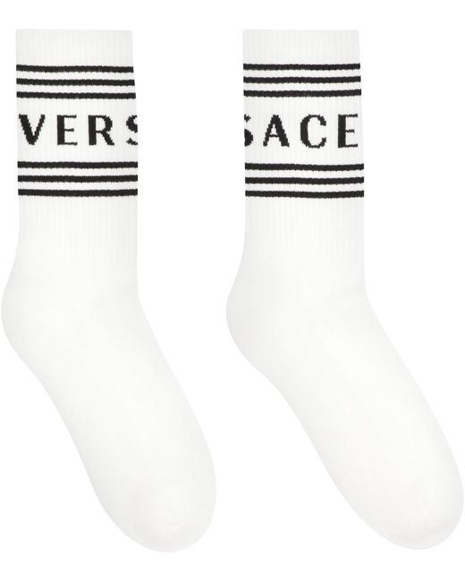 Versace Black Cotton Socks With Logo for men
