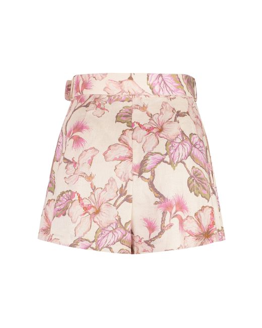 Zimmermann Pink Matchmaker Tuck Linen Shorts