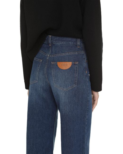 Chloé Blue Cropped Distressed High-Rise Wide-Leg Jeans