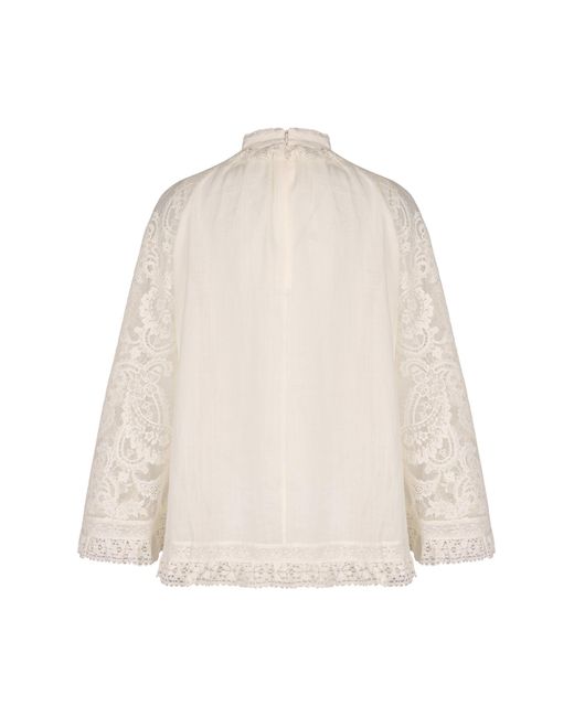 Zimmermann White Ruffled Ramie Blouse