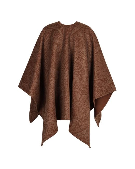 Etro Brown Wool And Cashmere Jacquard Cloak