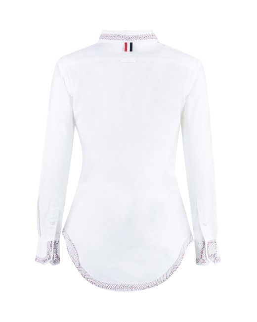 Camicia in cotone con collo button-down di Thom Browne in White