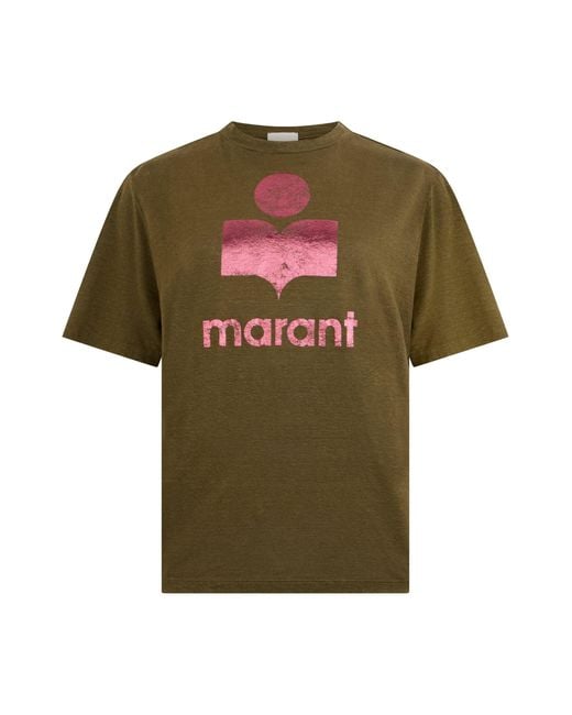 Isabel Marant Green Linen T-Shirt With Print