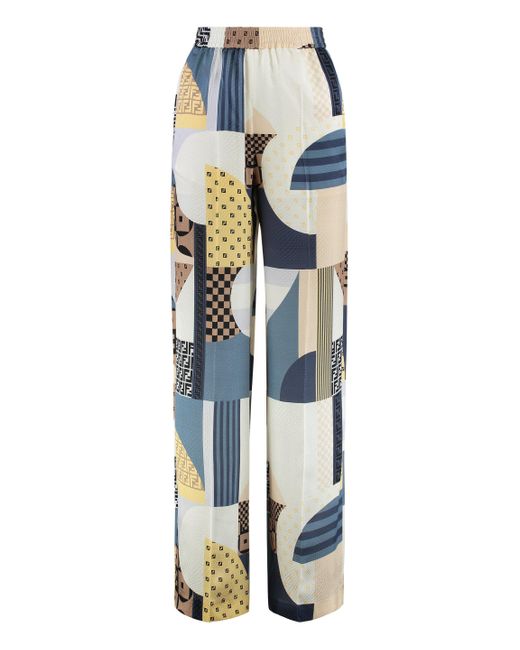 Pantaloni in seta stampata di Fendi in Blue