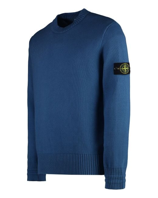 Stone Island Blue Cotton Crew-Neck Sweater for men