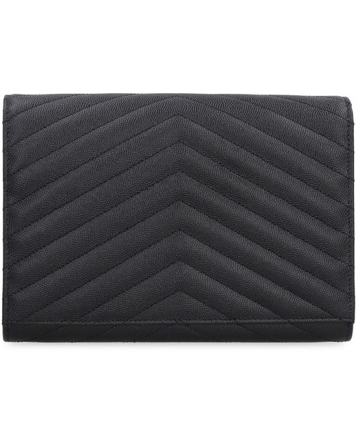 Saint Laurent Gray Monogram Leather Clutch