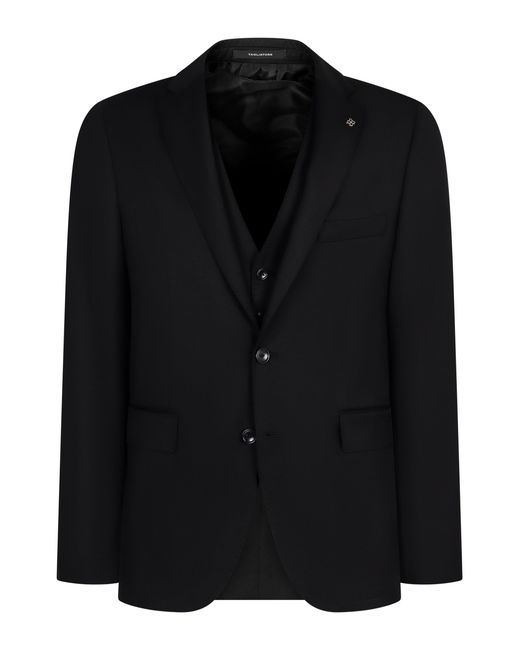 Tagliatore Black Stretch Wool Three-Pieces Suit for men