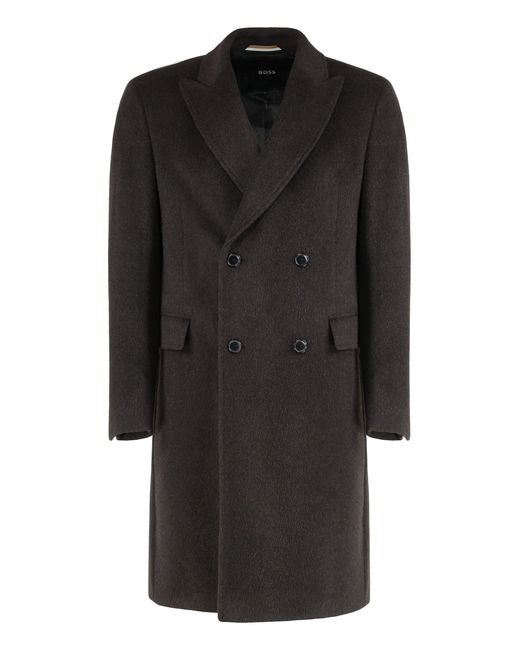 Boss Black Double-Breasted Coat for men