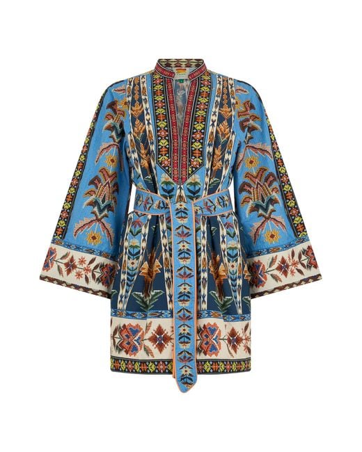 Farm Rio Blue Printed Blouse With Belt
