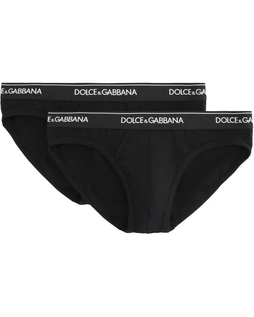 Set da due slip in cotone con banda elastica logata di Dolce & Gabbana in Black da Uomo