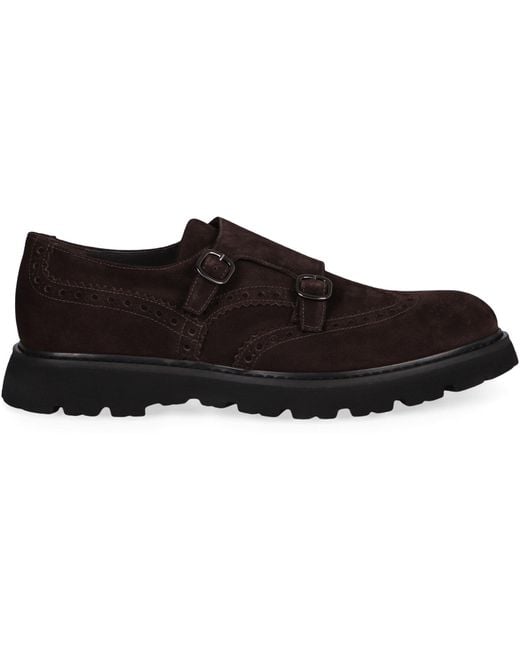 Doucal's Black Suede Monk-Strap Shoes for men