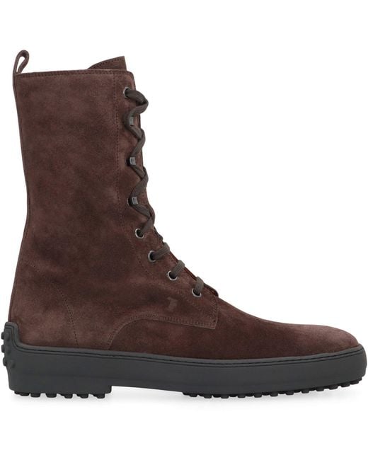 Tod's Brown Ankle Boot Winter Rubber In Suede Leather