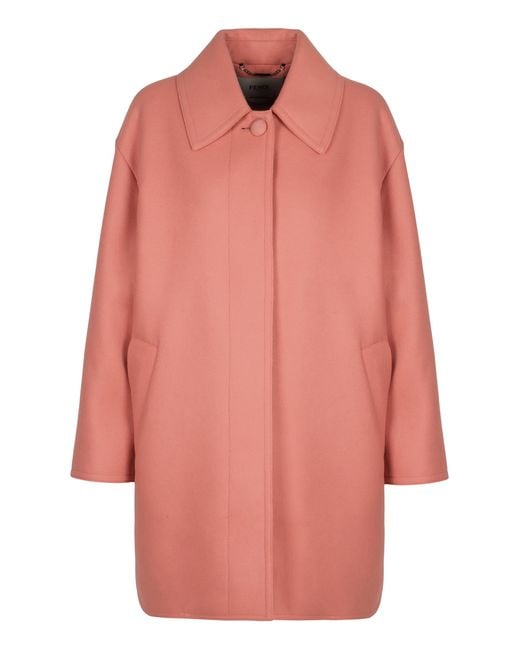 Fendi Pink Single-Breasted Wool Coat