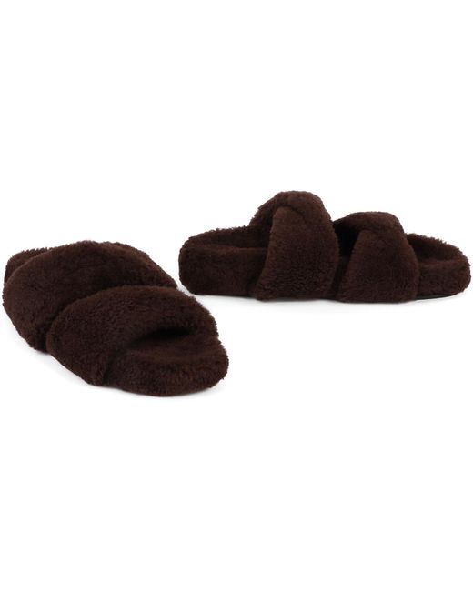 Aquazzura Brown Shearling Slides