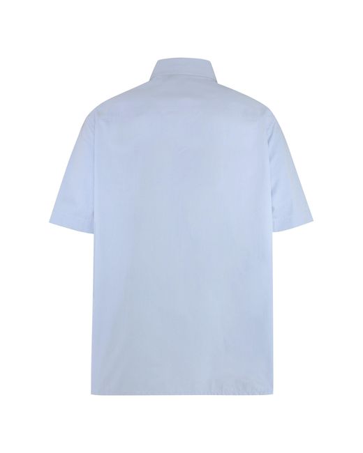 Gucci Blue Short Sleeve Cotton Shirt With Front Pocket And Side Slits for men