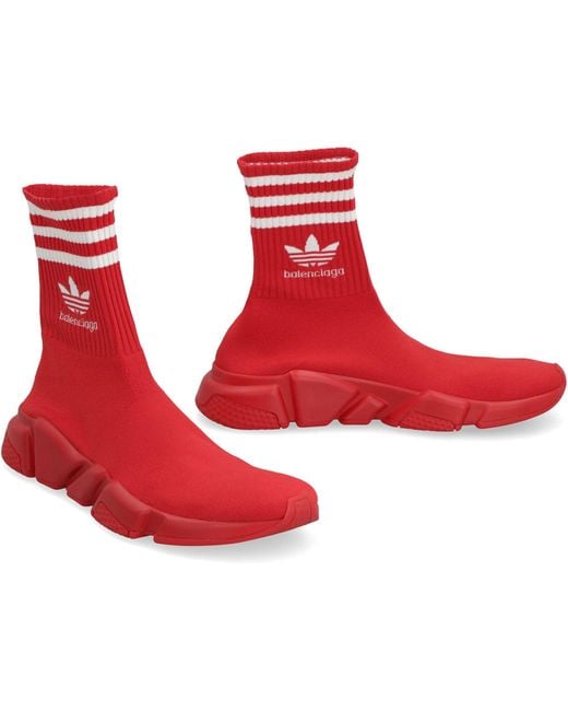 Balenciaga Red X Adidas -Speed Trainers Knitted Sock-Sneakers