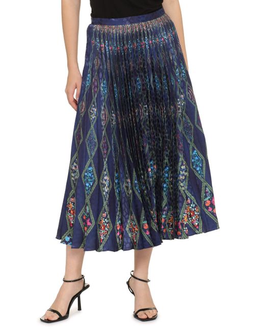 Saloni Blue Printed Pleated Skirt