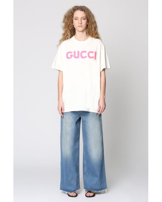 Gucci White Logo-embroidered Cotton-jersey T-shirt
