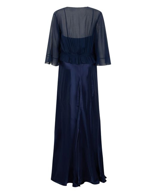 Alberta Ferretti Blue Long Satin Dress With Cape