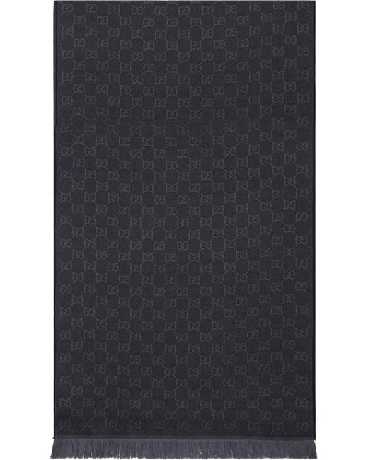 Gucci Black Wool Scarf Gg