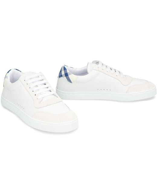 Burberry White Check Leather-cotton Sneakers for men