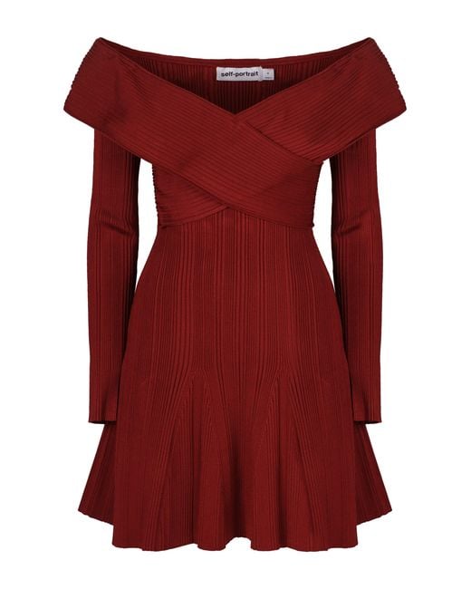 Self-Portrait Red Mini Knitted Viscose Dress