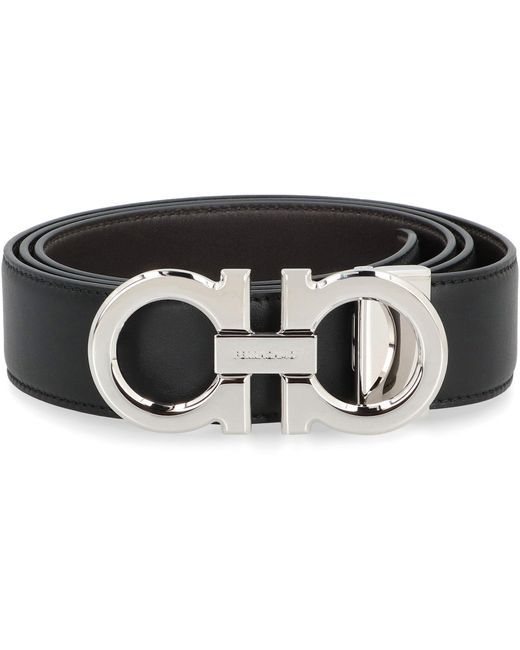Ferragamo Black Reversible Leather Belt With Gancini Hook for men