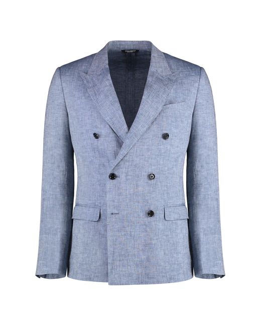 Dolce & Gabbana Blue Stylish Double-Breasted Linen Jacket For for men
