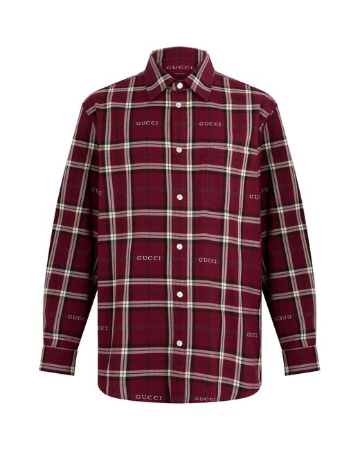Gucci Red Checked Cotton Shirt for men