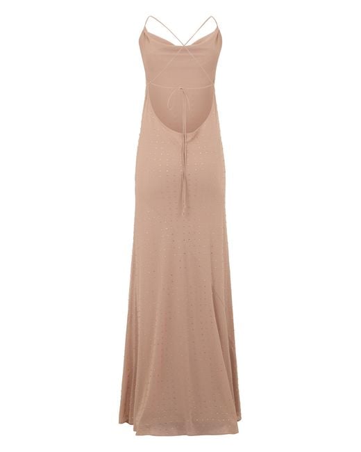 Pinko Natural Long Dress With Rhinestones