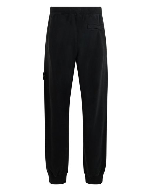 Stone Island Black Soft Cotton Sports Pants With Elastic Waist And Ankle Cuffs for men