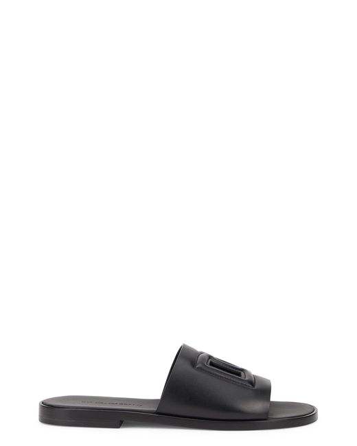 Dolce & Gabbana Black Leather Slippers With Logo for men