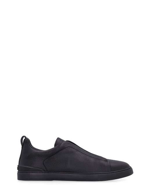 Z Zegna Triple Stitch Leather Sneakers in Black for Men | Lyst