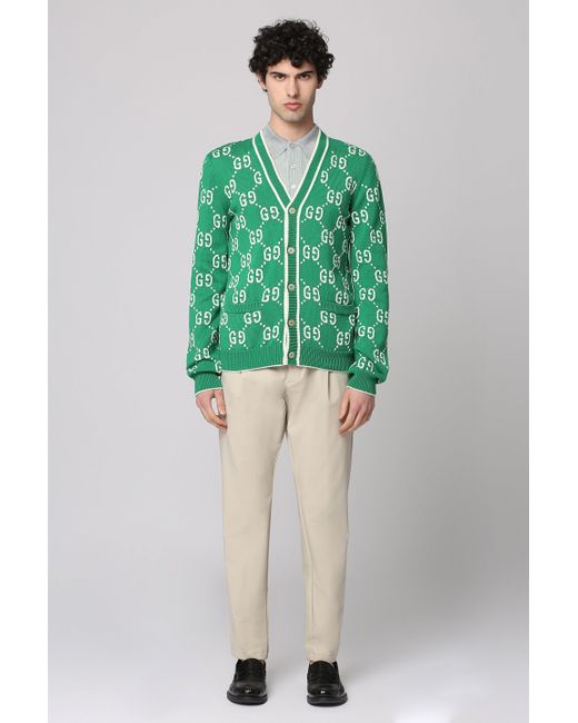 Gucci Green Logo Detail Cotton Cardigan for men