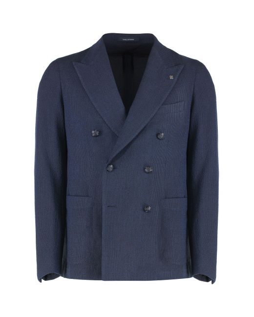 Tagliatore Blue Double-Breasted Virgin Wool Blend Jacket for men
