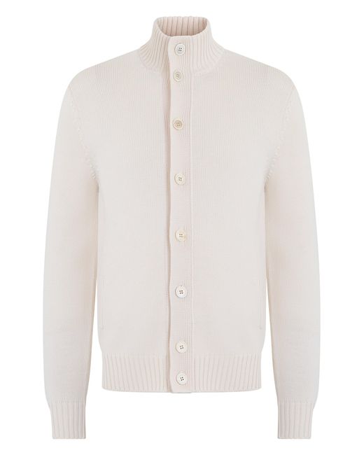Slowear White Wool Cardigan With High Collar for men