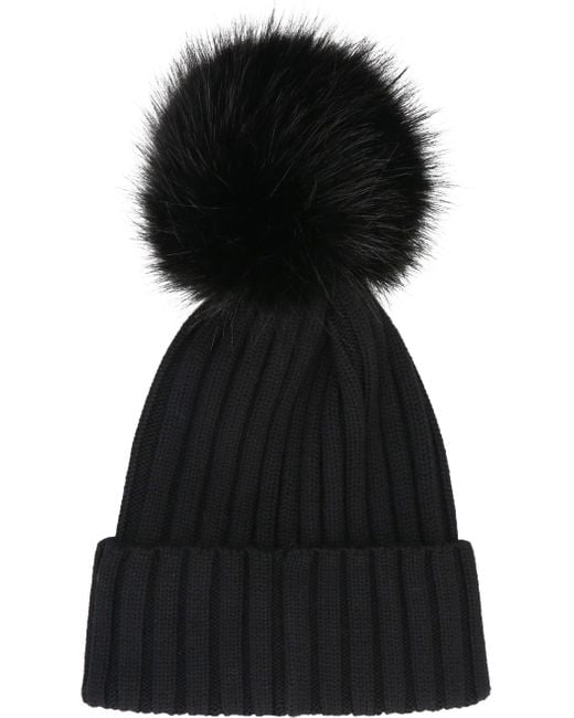 Moncler Black Ribbed Pom-Pom Beanie