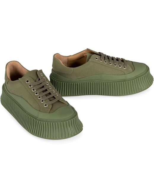 Jil Sander Green Canvas Platform Sneakers