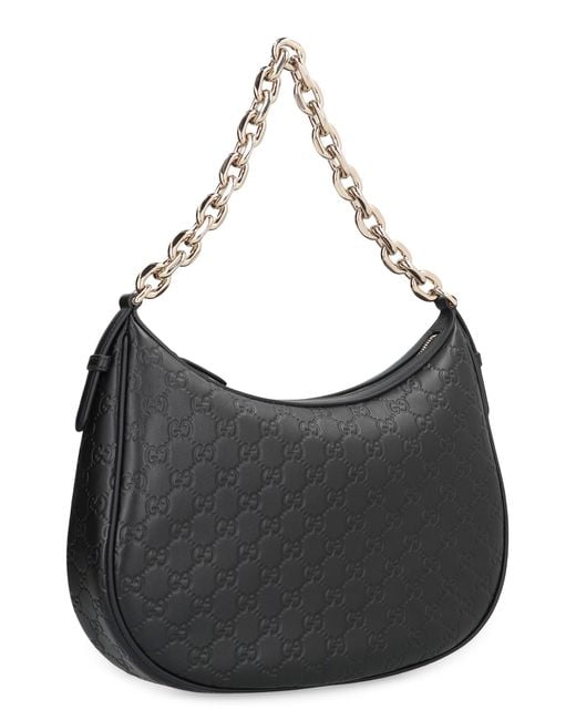 Gucci Black Gg Emblem Leather Shoulder Bag