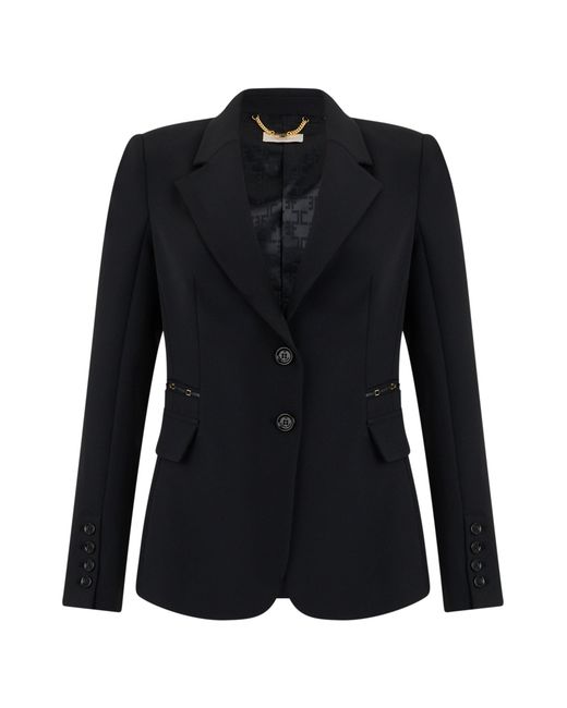 Elisabetta Franchi Black Single-Breasted Tailored Blazer For