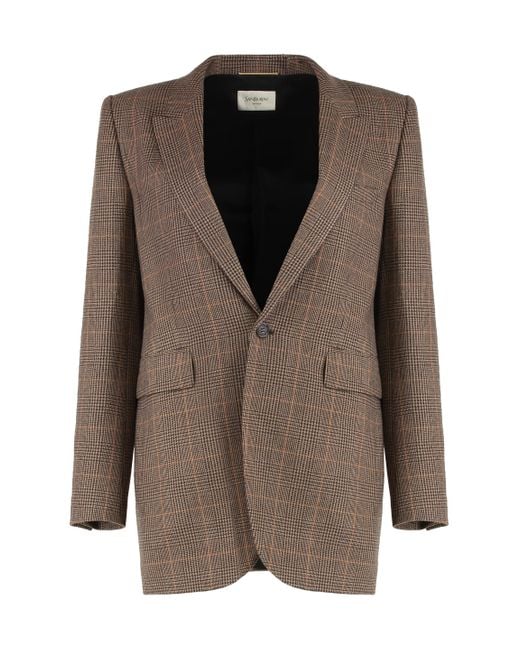 Saint Laurent Brown Prince Of Wales Wool Jacket