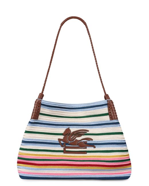 Etro Blue Libra Woven Straw Tote