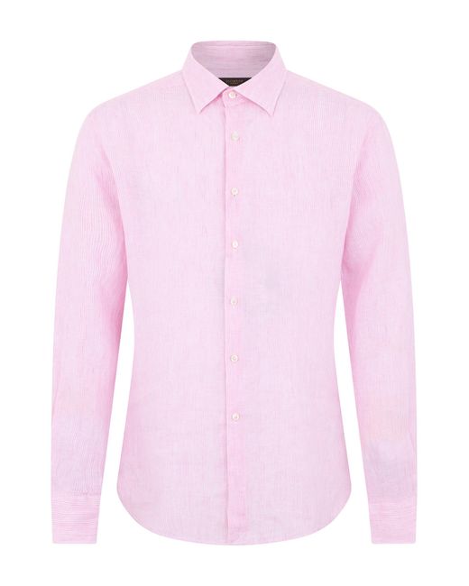 Slowear Pink Linen Striped Shirt for men