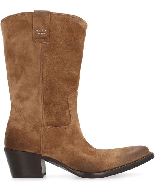Stivaletti in suede di Prada in Brown